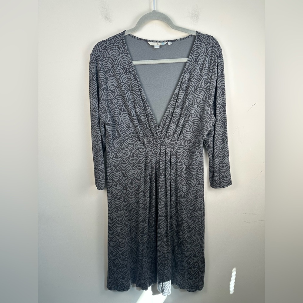 Boden Jersey Dress Women 16 Gray Excellent Geometric V-Neck 3/4 Sleeve WH277